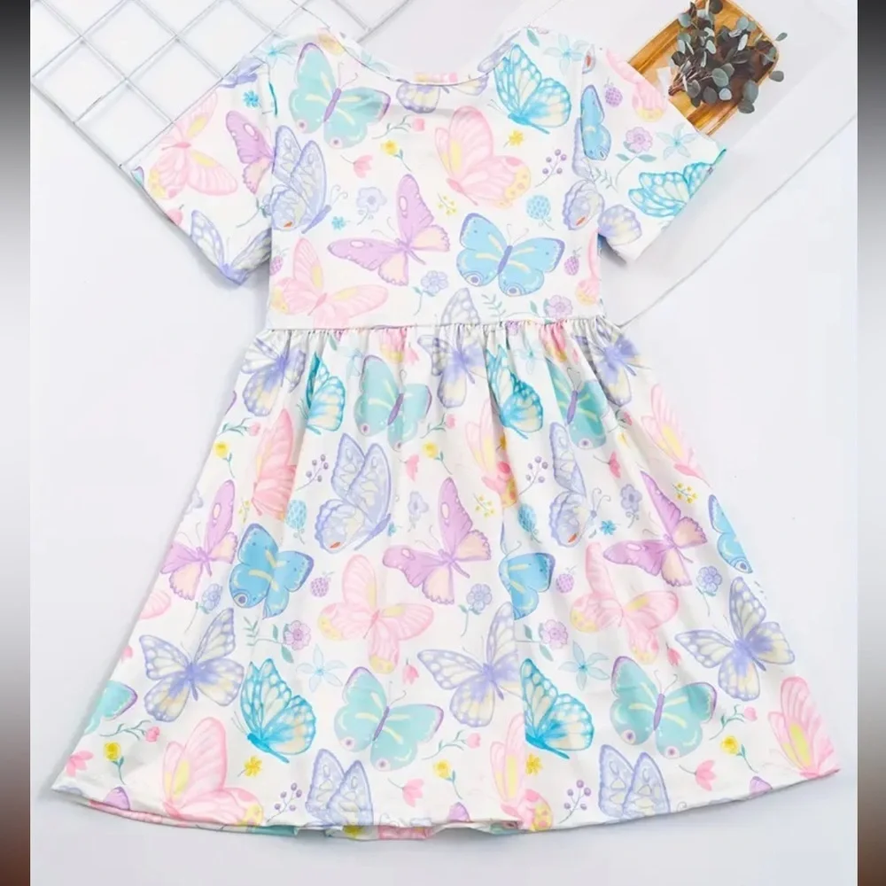 New Girls Butterfly fit and flare Polyester‎ Comfy Summer lightweight Dress 9-10